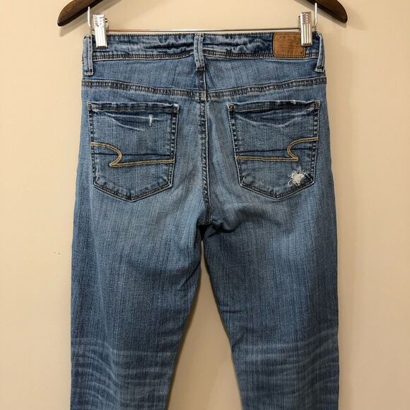 American Eagle Distressed Super Skinny Leg Fit Denim Jeans Pants Blue - Picture 7 of 12